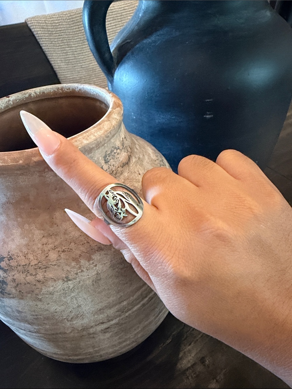 Sterling Silver Signet Ring with Tree Motif - Silver